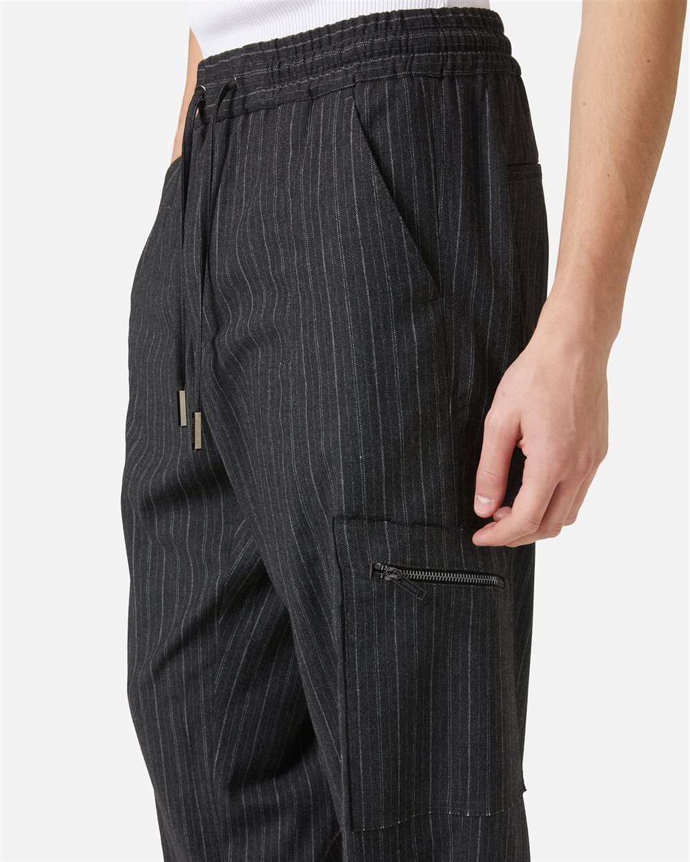 Light grey and navy grey pinstriped cargo fit trousers - Iceberg - Official Website