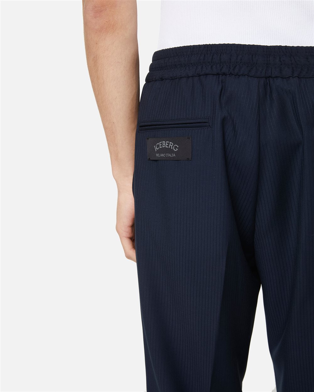 Regular fit blue pinstriped viscose trousers with tailored details - Iceberg - Official Website