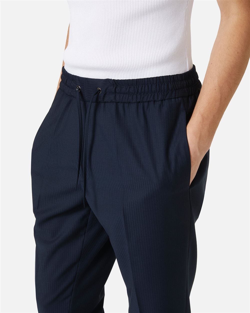 Regular fit blue pinstriped viscose trousers with tailored details - Iceberg - Official Website