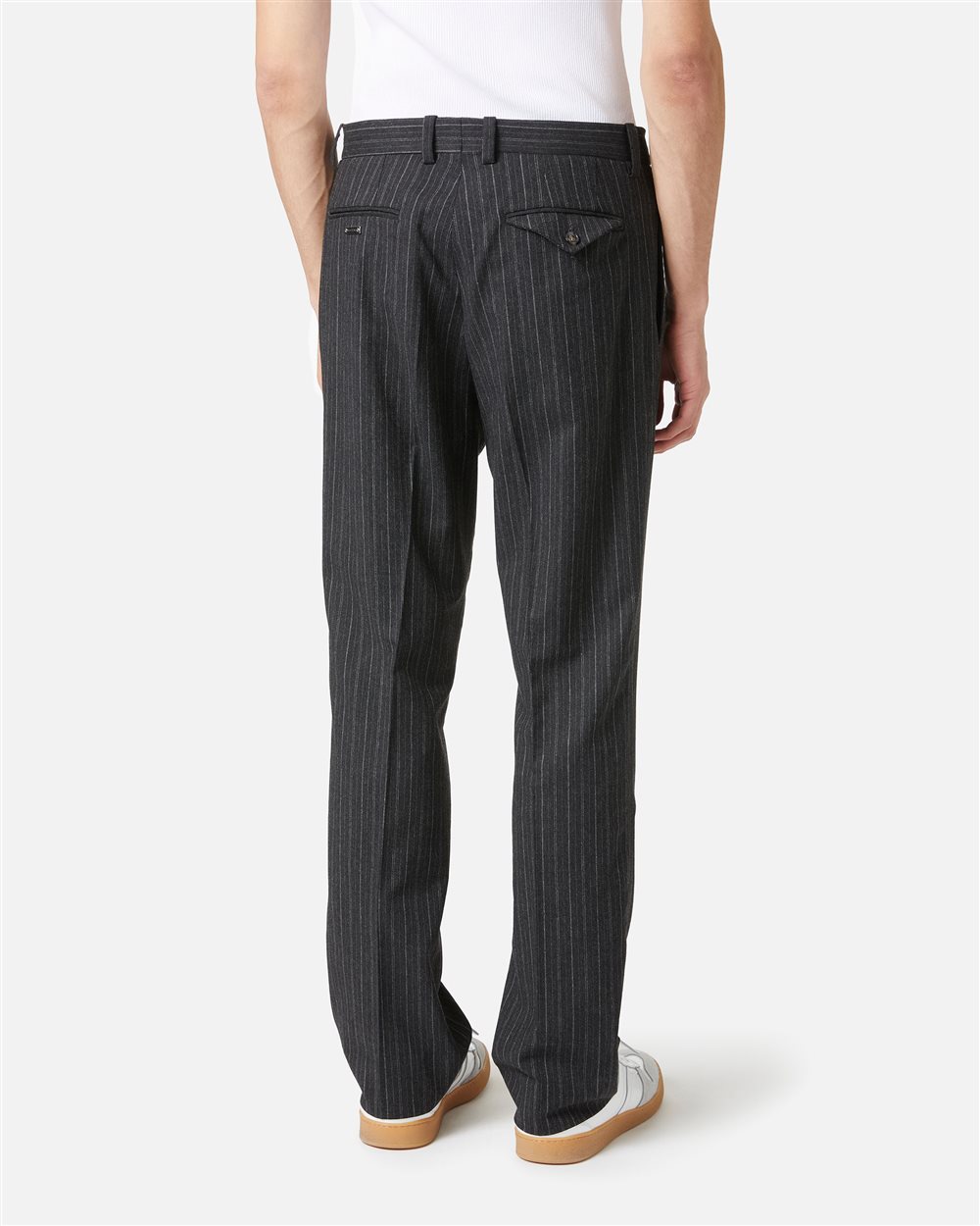 Regular-waisted trousers in cool wool fabric with dark and light grey pinstripe - Iceberg - Official Website