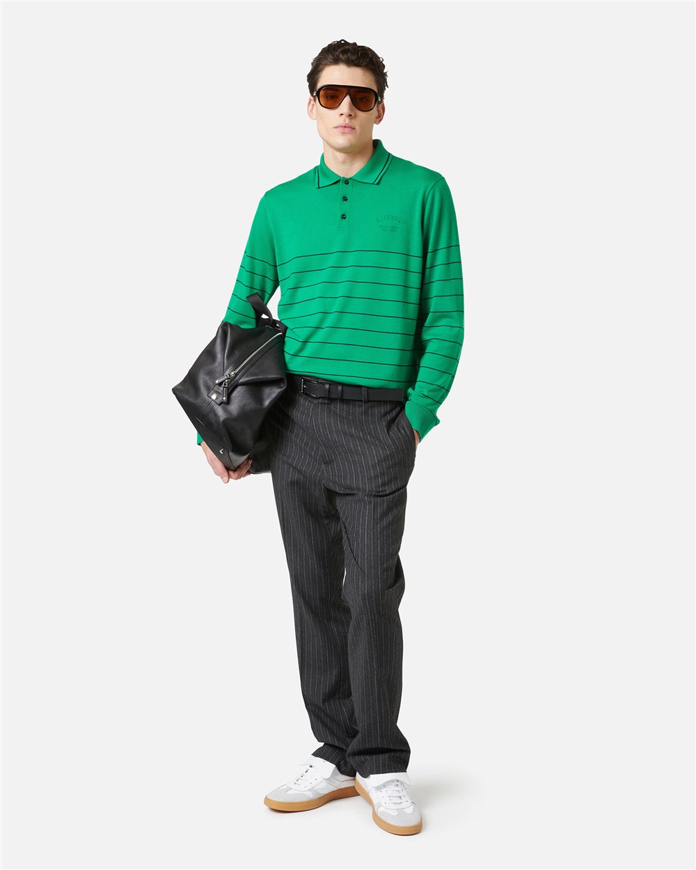 Regular-waisted trousers in cool wool fabric with dark and light grey pinstripe - Iceberg - Official Website