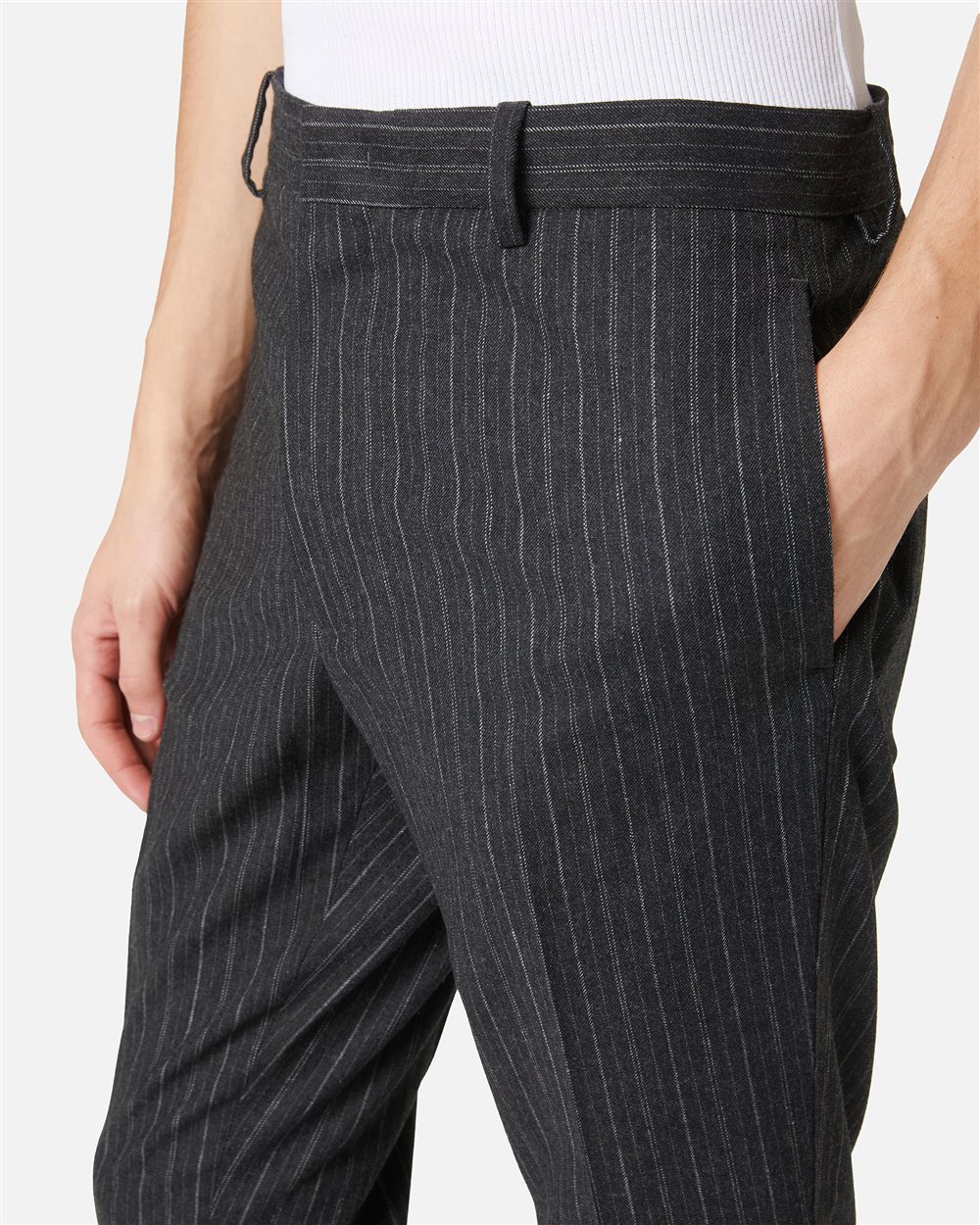 Regular-waisted trousers in cool wool fabric with dark and light grey pinstripe - Iceberg - Official Website