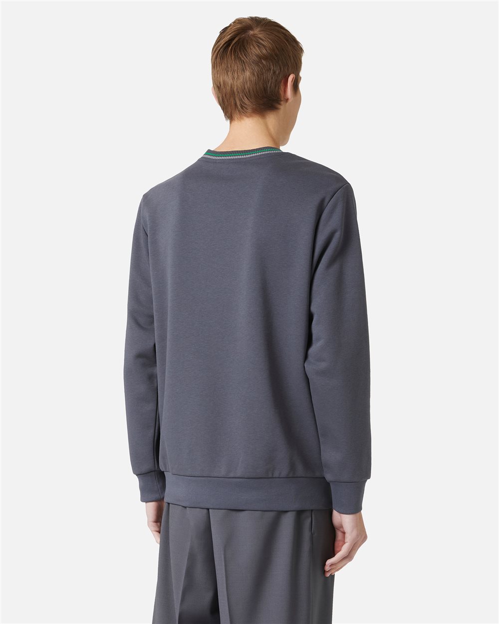 Dark grey slim fit crewneck in dark grey sustainable fleece - Iceberg - Official Website