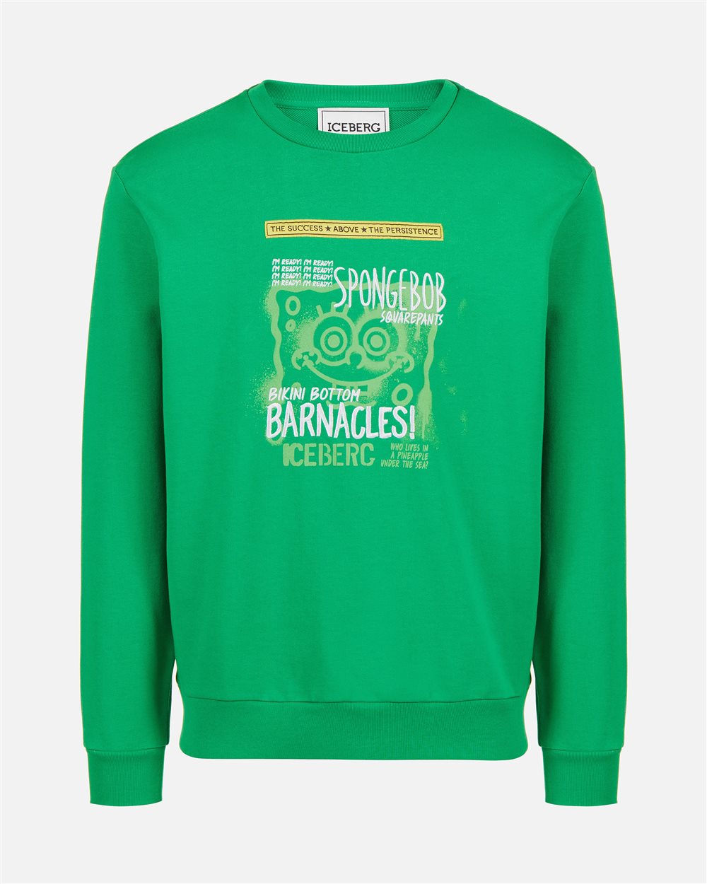 Slim fit crewneck sweatshirt in lettuce green with SpongeBob prints and embroidery - Iceberg - Official Website