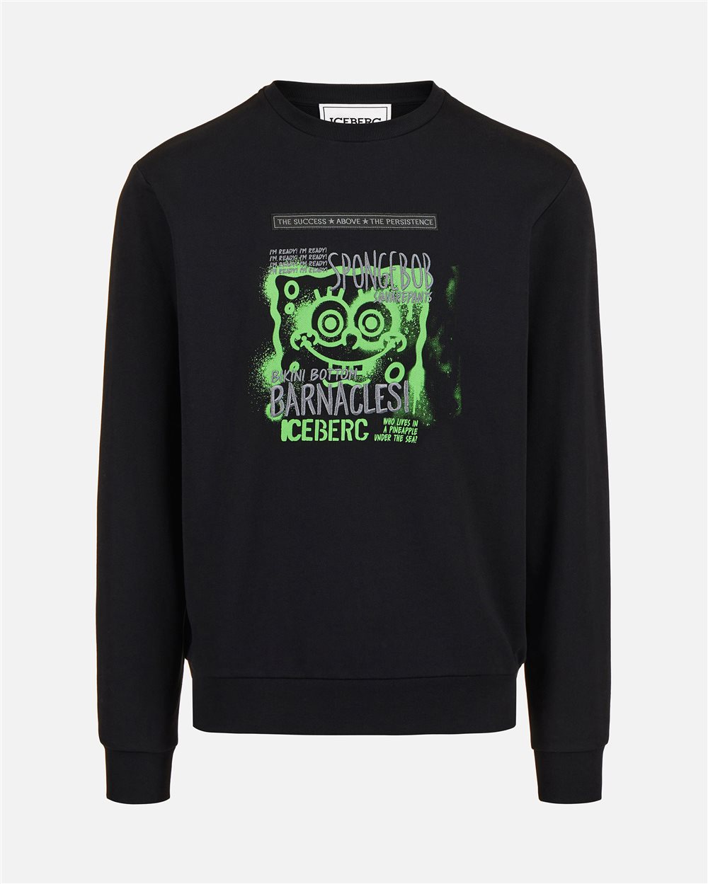 Felpa girocollo slim fit nera con stampe e ricami di SpongeBob - Iceberg - Official Website