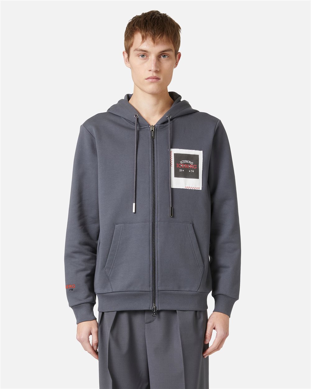 Dark grey hoodie with Milano Polaroid print and logo embroidery - Iceberg - Official Website