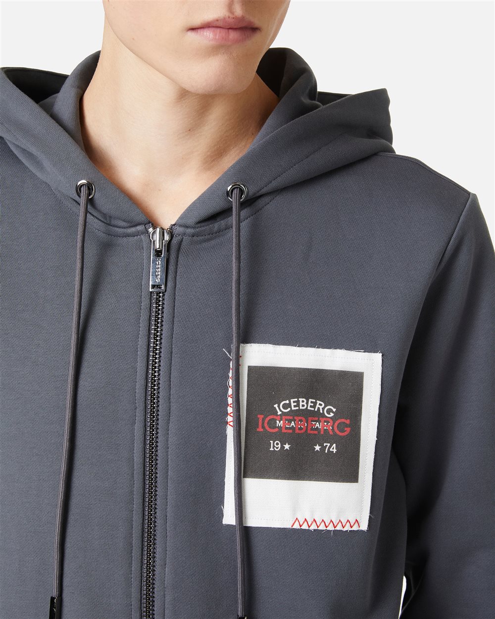 Dark grey hoodie with Milano Polaroid print and logo embroidery - Iceberg - Official Website
