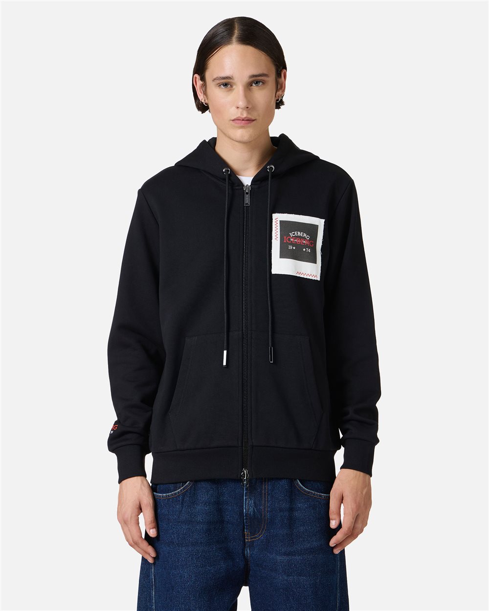 Black hoodie with Milano Polaroid print and logo embroidery - Iceberg - Official Website