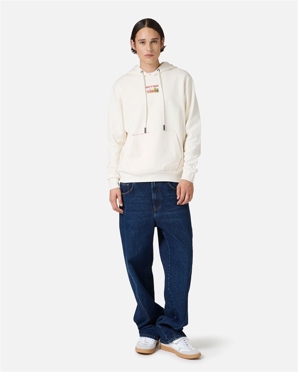 Vanilla hoodie with Milano Polaroid print and logo embroidery - Iceberg - Official Website