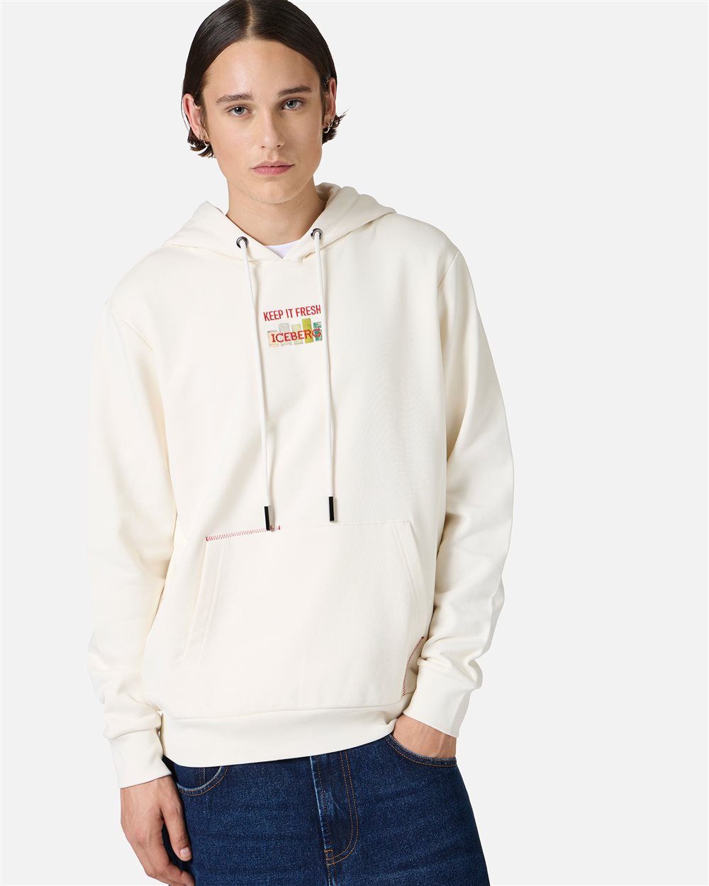 Vanilla hoodie with Milano Polaroid print and logo embroidery - Iceberg - Official Website