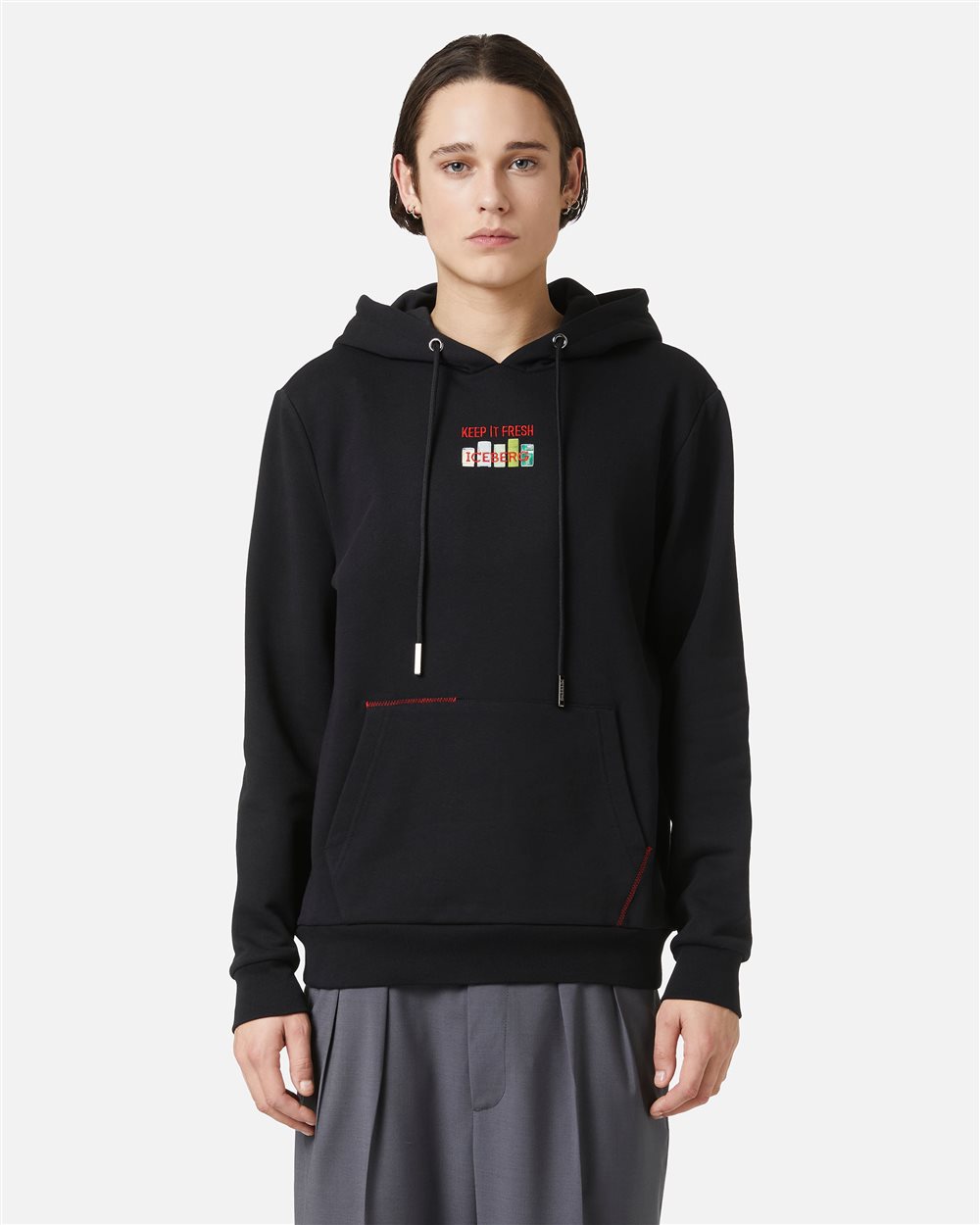 Black slim fit hoodie with Fridge print and Iceberg logo - Iceberg - Official Website