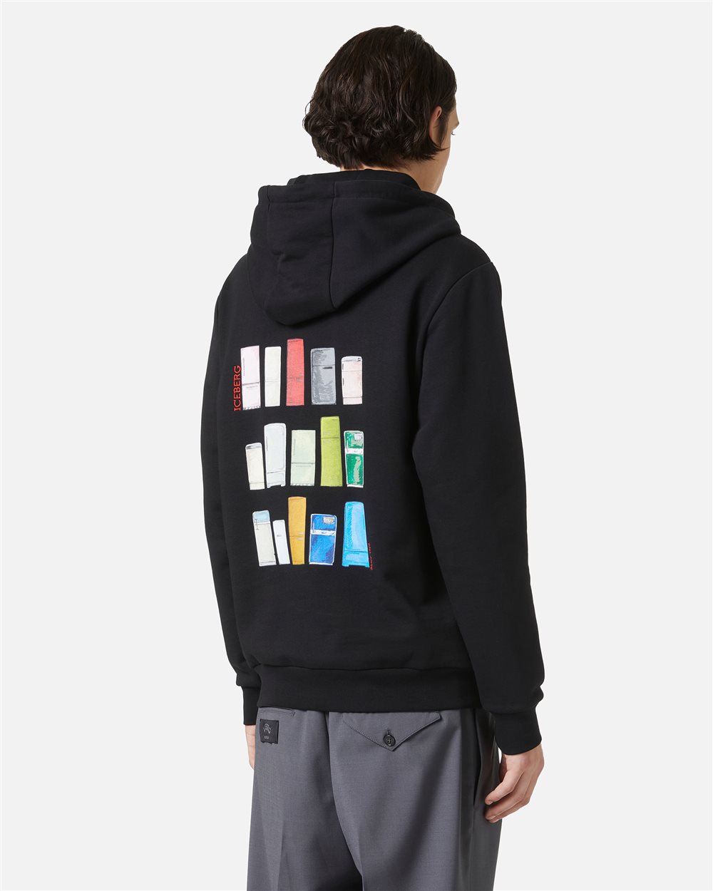 Black slim fit hoodie with Fridge print and Iceberg logo - Iceberg - Official Website