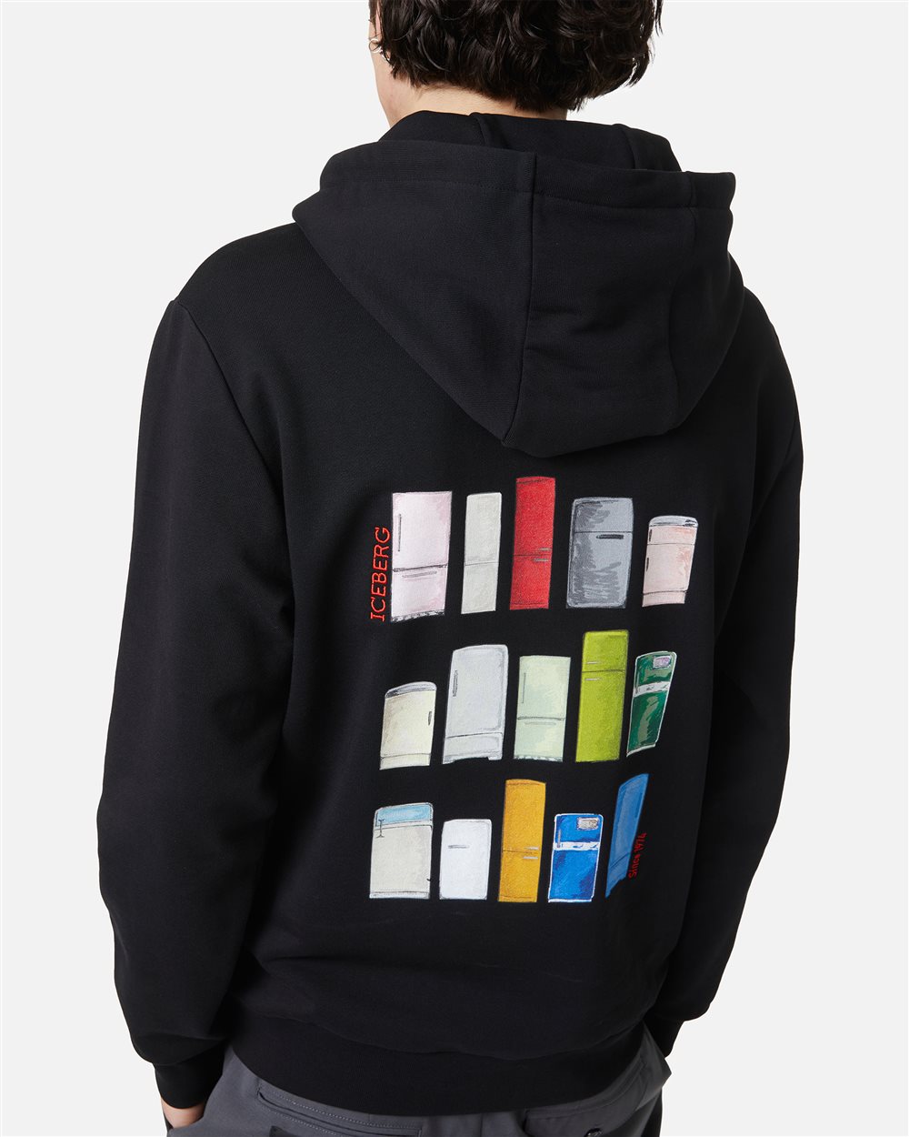 Black slim fit hoodie with Fridge print and Iceberg logo - Iceberg - Official Website