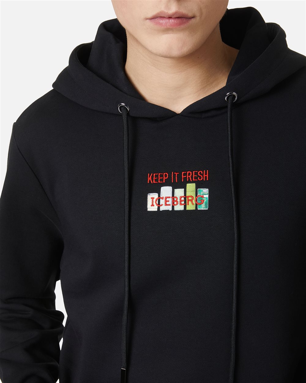 Black slim fit hoodie with Fridge print and Iceberg logo - Iceberg - Official Website