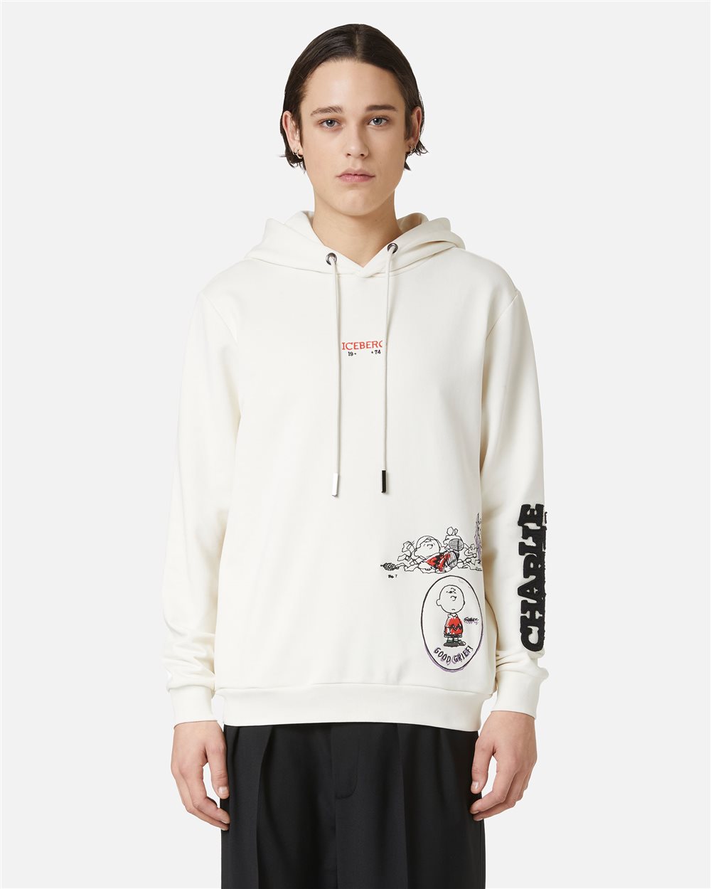 Vanillefarbener Hoodie in schmaler Passform mit Kühlschrank-Print und Iceberg-Logo - Iceberg - Official Website