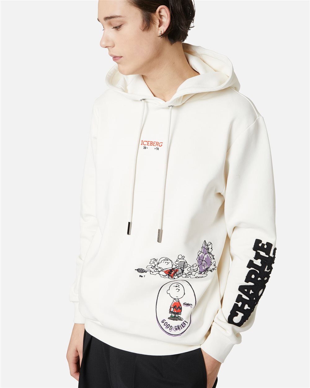 Vanillefarbener Hoodie in schmaler Passform mit Kühlschrank-Print und Iceberg-Logo - Iceberg - Official Website