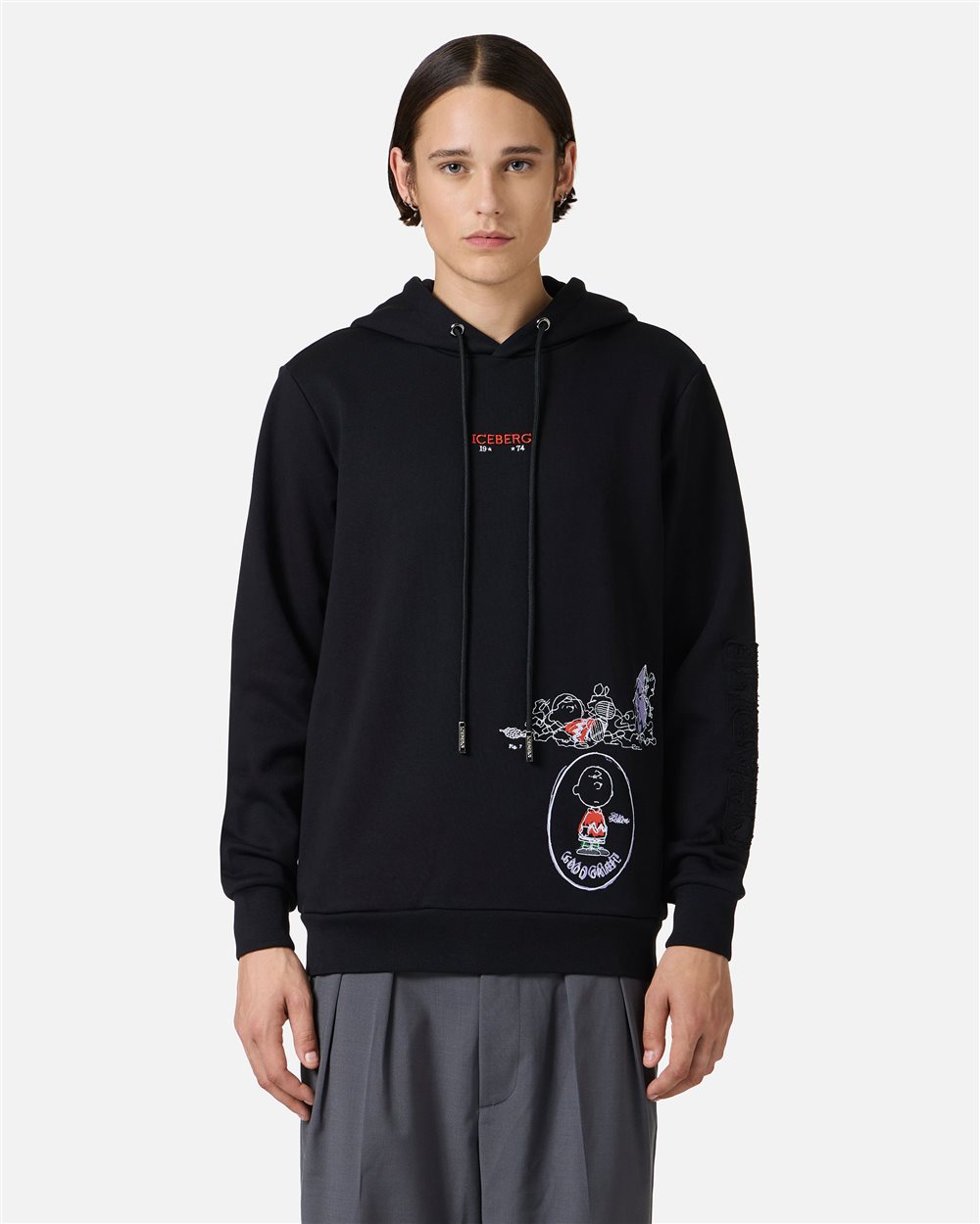 Black slim fit hoodie with Fridge print and Iceberg logo - Iceberg - Official Website