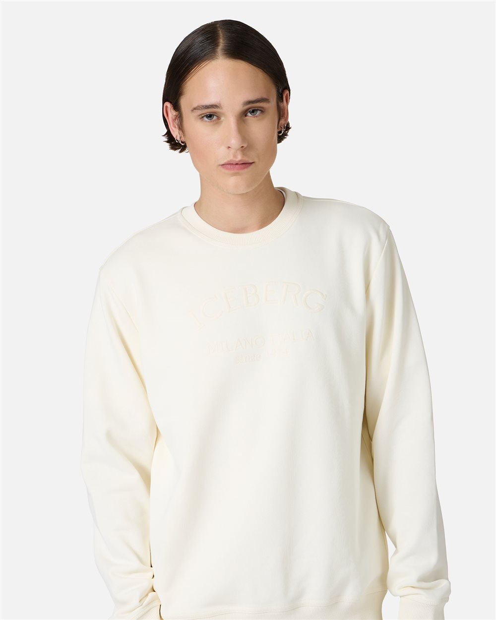 Vanilla sweatshirt regular fit in sustainable fleece with Iceberg logo embroidery - Iceberg - Official Website
