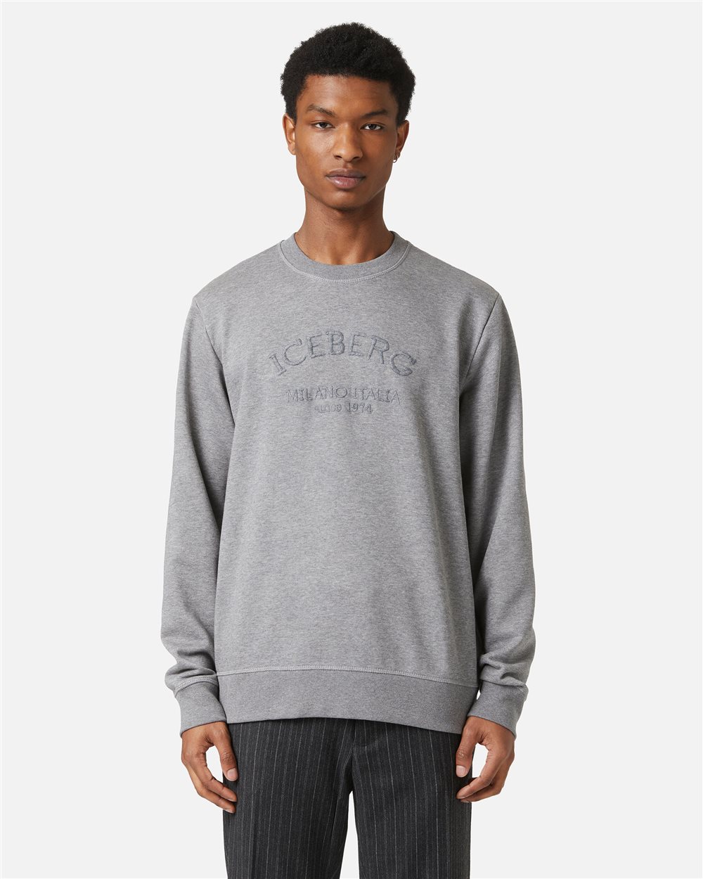 Regular fit melange grey sweatshirt with needle-punched Iceberg logo embroidery - Iceberg - Official Website