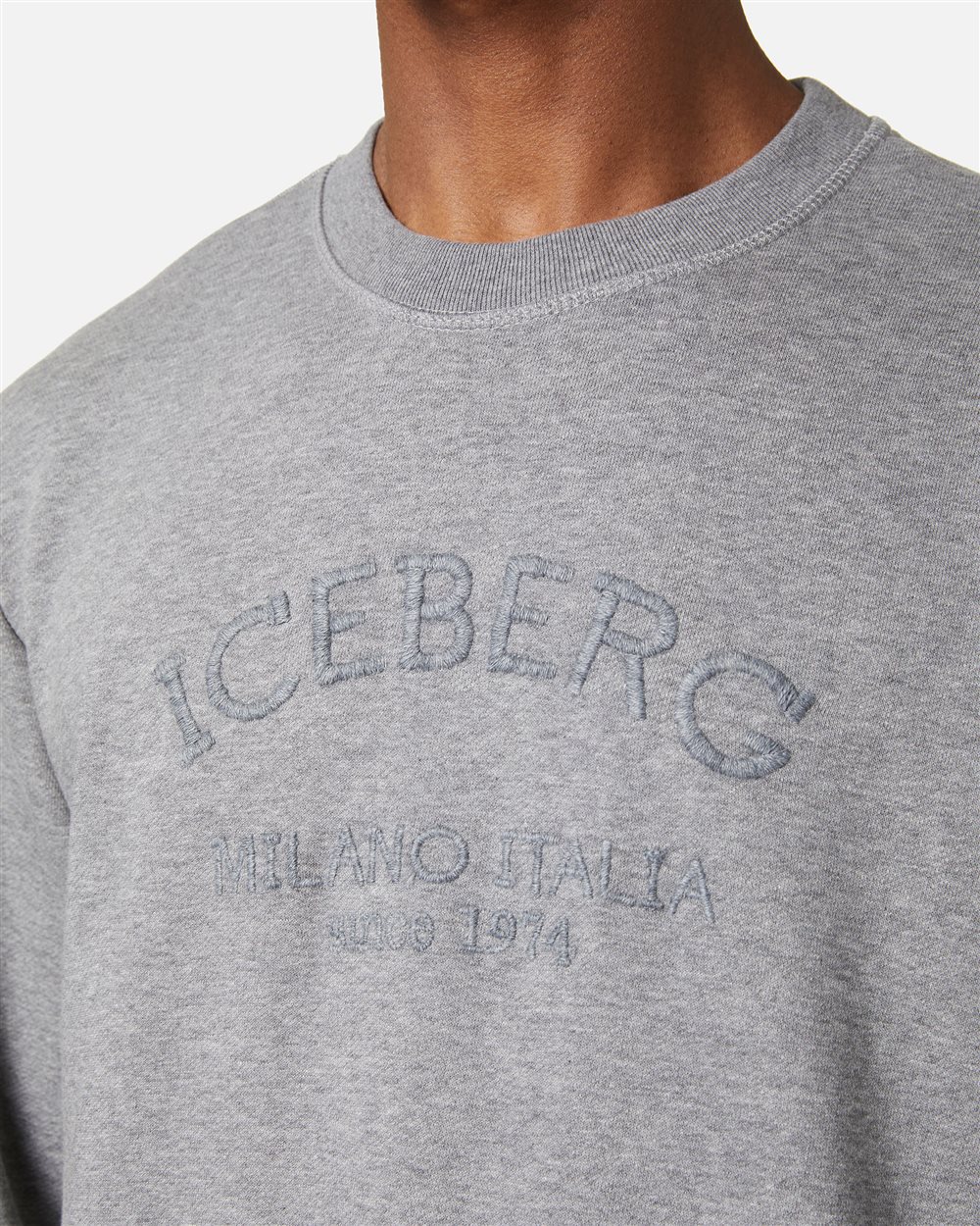 Regular fit melange grey sweatshirt with needle-punched Iceberg logo embroidery - Iceberg - Official Website