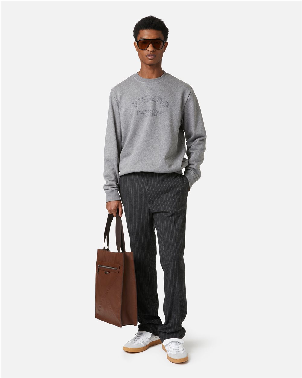 Regular fit melange grey sweatshirt with needle-punched Iceberg logo embroidery - Iceberg - Official Website