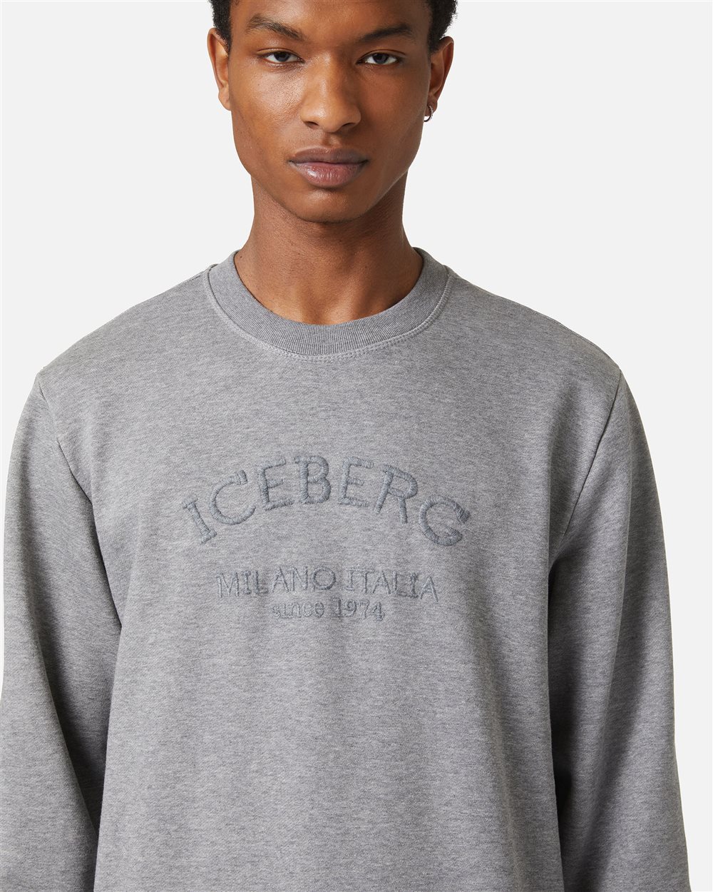 Regular fit melange grey sweatshirt with needle-punched Iceberg logo embroidery - Iceberg - Official Website