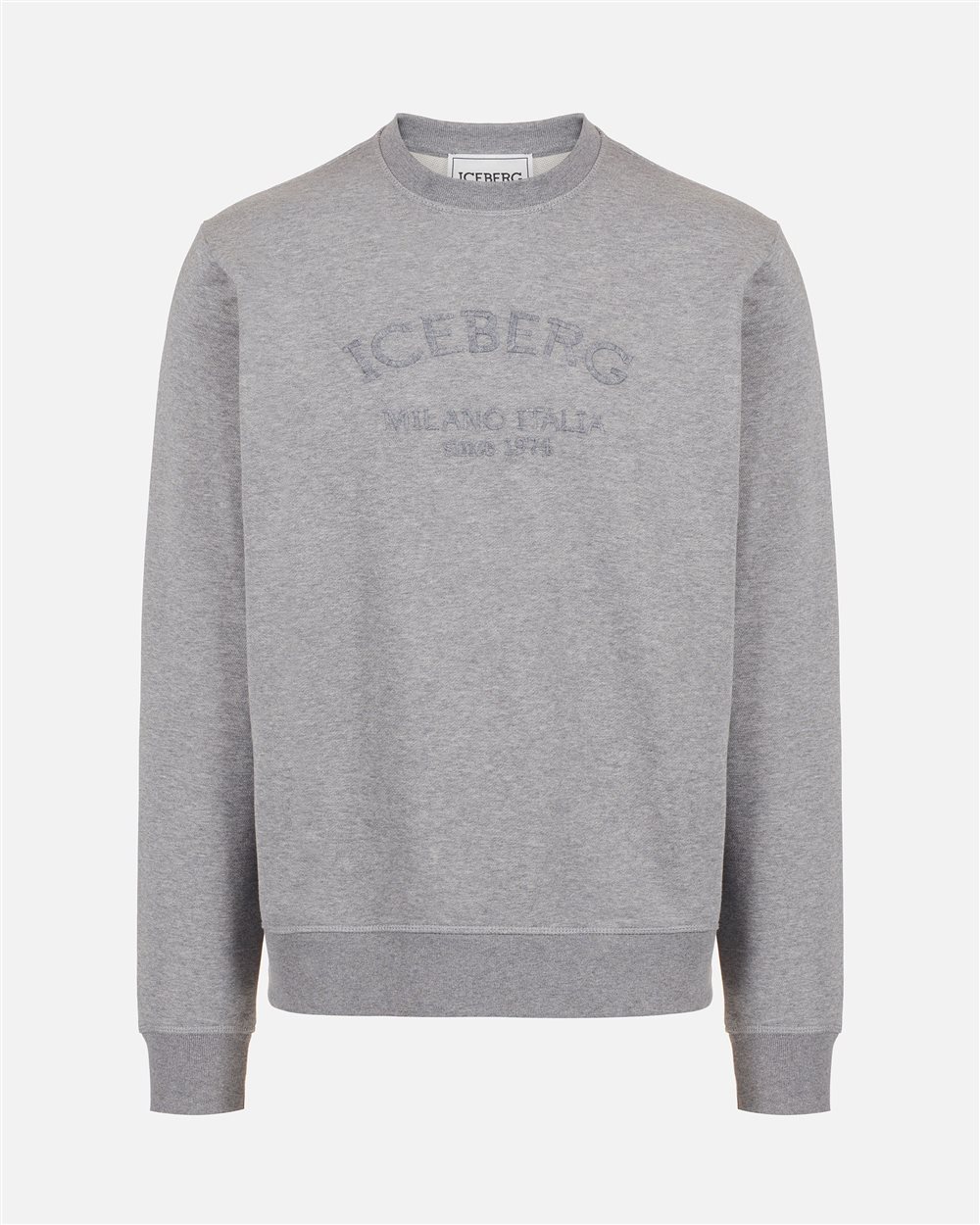 Regular fit melange grey sweatshirt with needle-punched Iceberg logo embroidery - Iceberg - Official Website