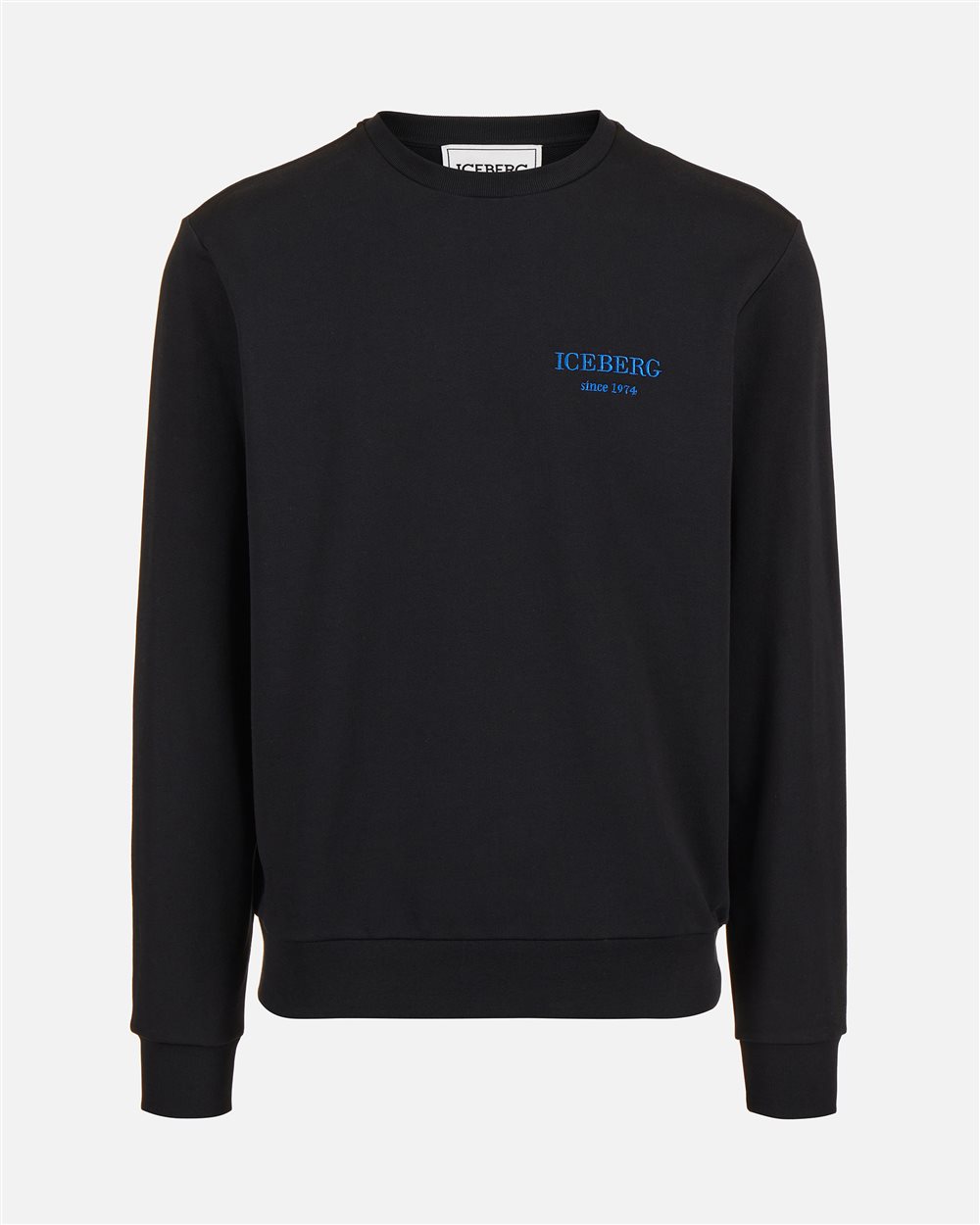 Regular fit black crewneck sweatshirt with embroidered institutional Iceberg logo - Iceberg - Official Website