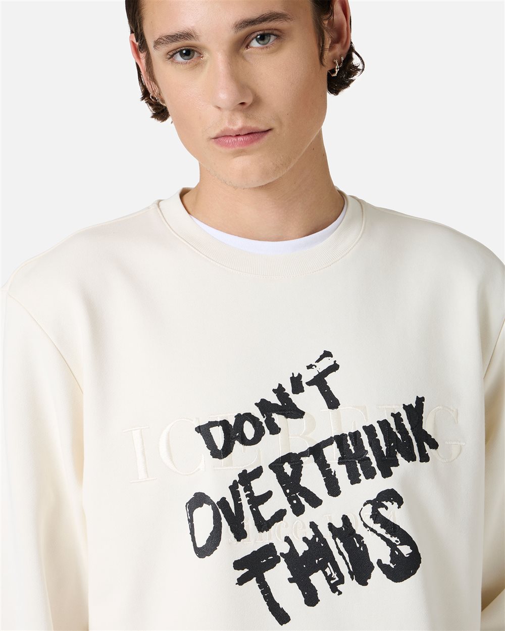 Regular fit crewneck sweatshirt in dark grey with embroidered institutional Iceberg logo - Iceberg - Official Website