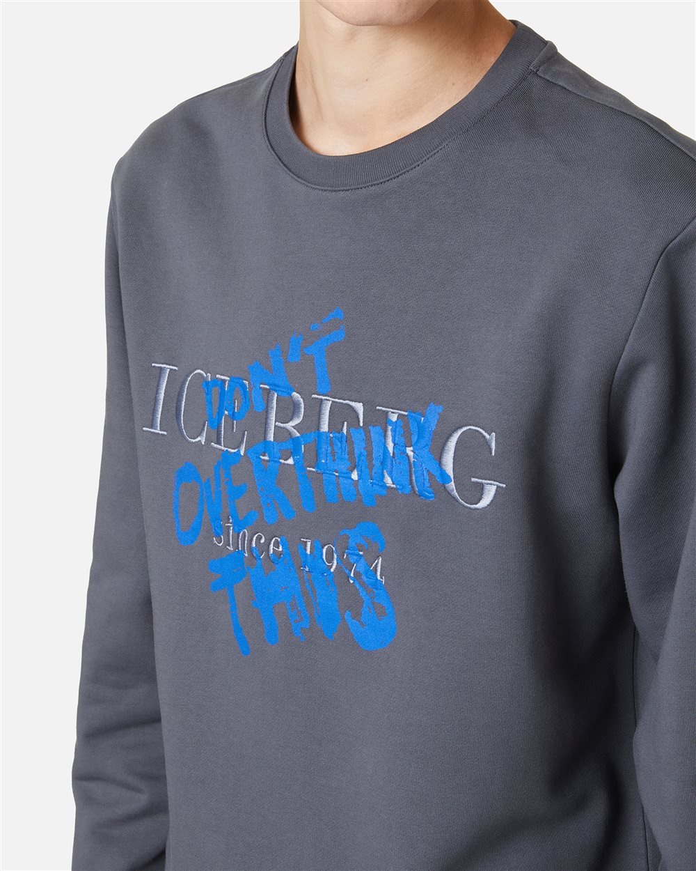Regular fit crewneck sweatshirt in dark grey with embroidered institutional Iceberg logo - Iceberg - Official Website