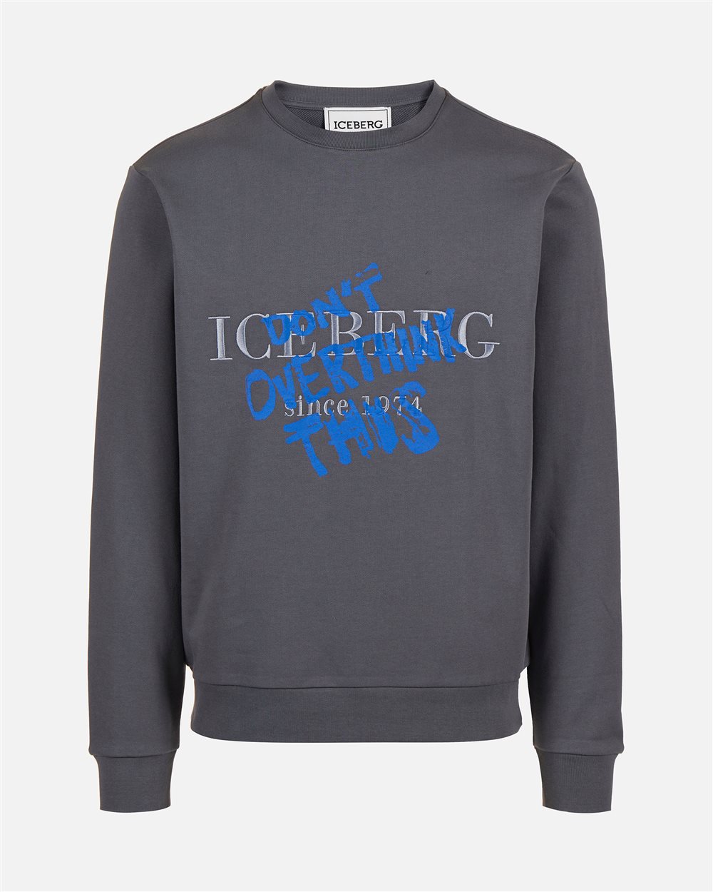 Regular fit crewneck sweatshirt in dark grey with embroidered institutional Iceberg logo - Iceberg - Official Website