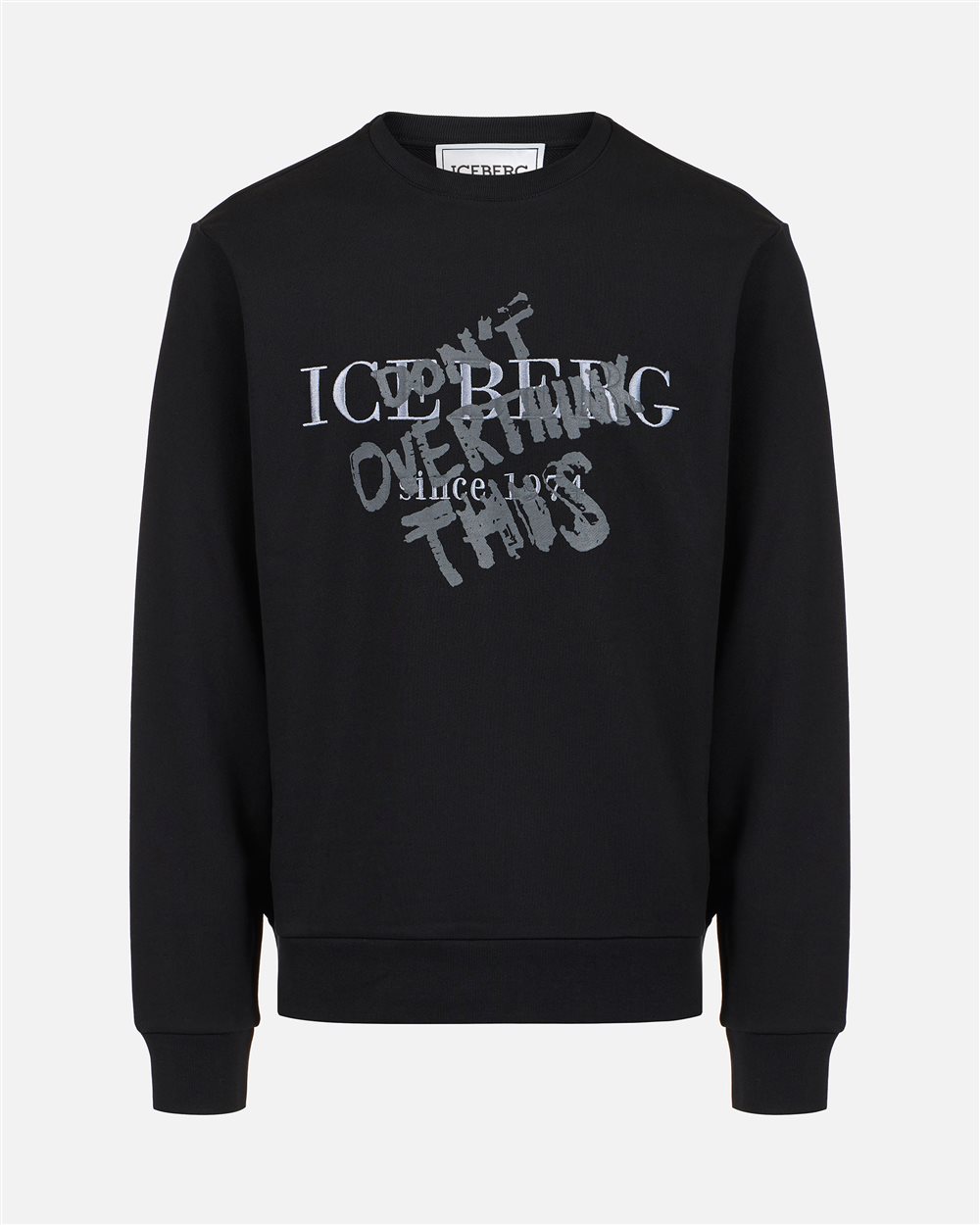 Regular fit black crewneck sweatshirt with embroidered institutional Iceberg logo - Iceberg - Official Website