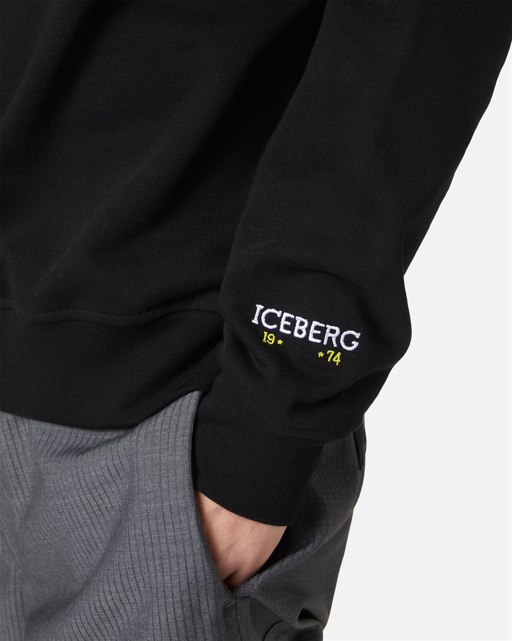 Regular fit crewneck sweatshirt in black cotton with bear print - Iceberg - Official Website