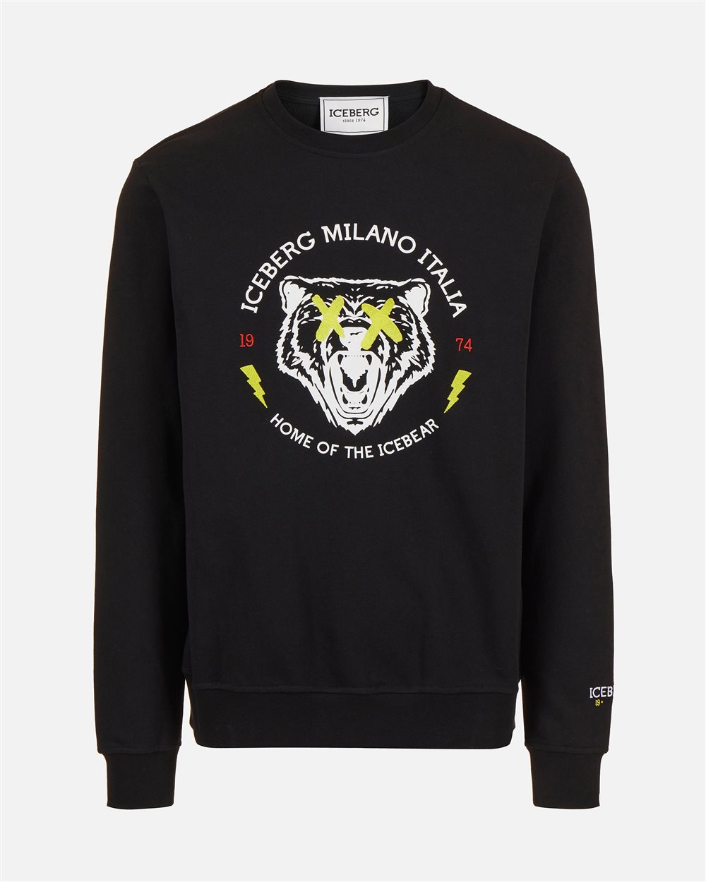 Regular fit crewneck sweatshirt in black cotton with bear print - Iceberg - Official Website