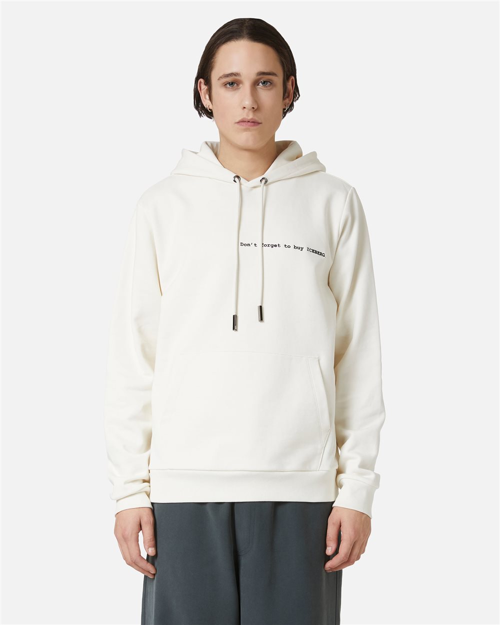 Regular fit vanilla hoodie with Iceberg Shopping List print and embroidery - Iceberg - Official Website