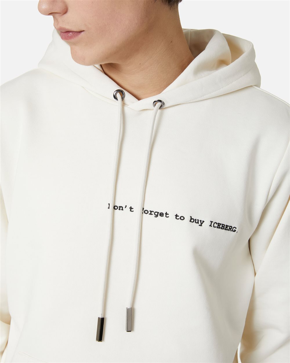 Regular fit vanilla hoodie with Iceberg Shopping List print and embroidery - Iceberg - Official Website