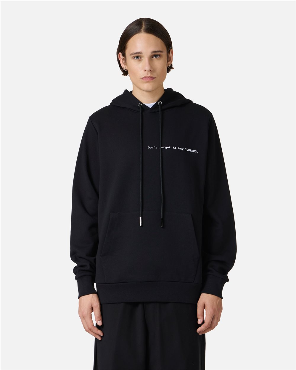 Regular fit black hoodie with Iceberg Shopping List print and embroidery - Iceberg - Official Website