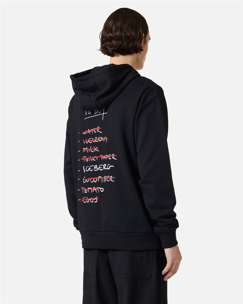 Regular fit black hoodie with Iceberg Shopping List print and embroidery - Iceberg - Official Website