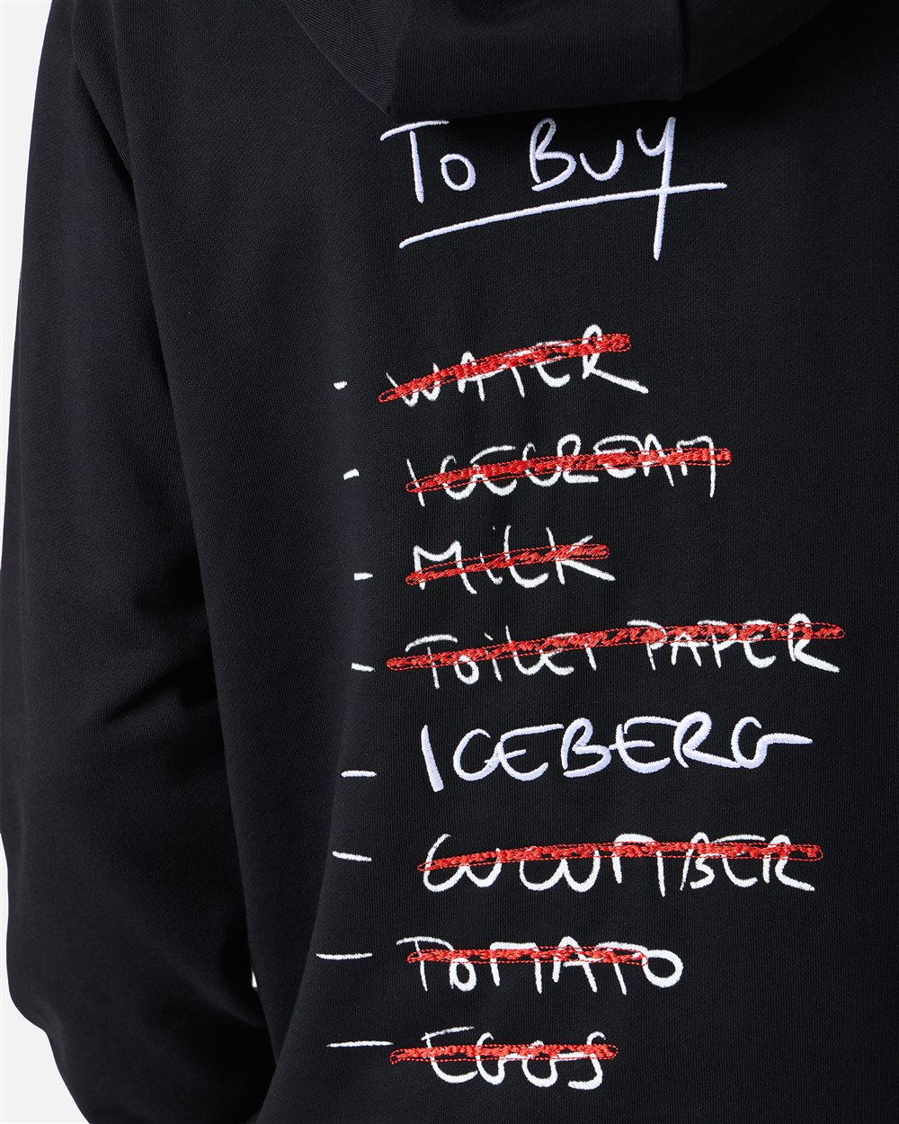 Regular fit black hoodie with Iceberg Shopping List print and embroidery - Iceberg - Official Website