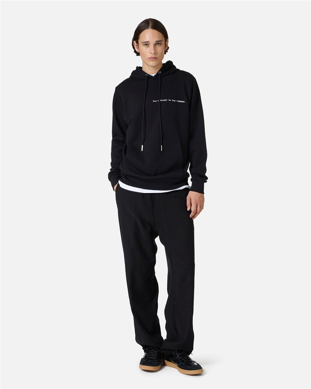 Regular fit black hoodie with Iceberg Shopping List print and embroidery - Iceberg - Official Website