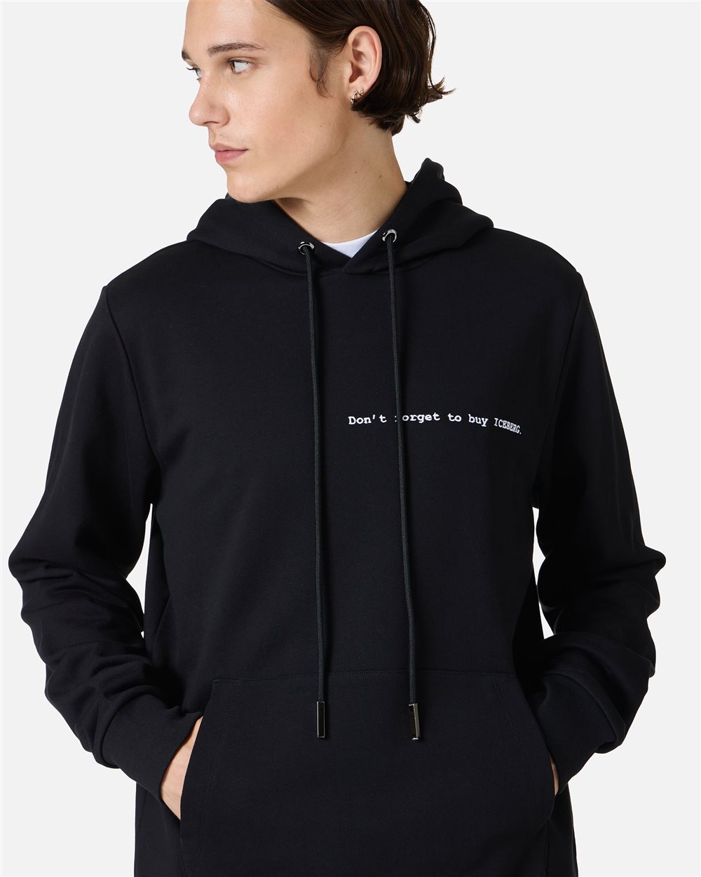 Regular fit black hoodie with Iceberg Shopping List print and embroidery - Iceberg - Official Website