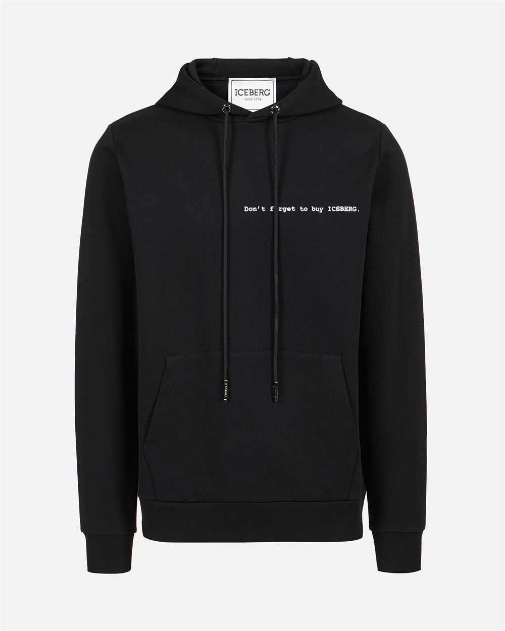 Regular fit black hoodie with Iceberg Shopping List print and embroidery - Iceberg - Official Website