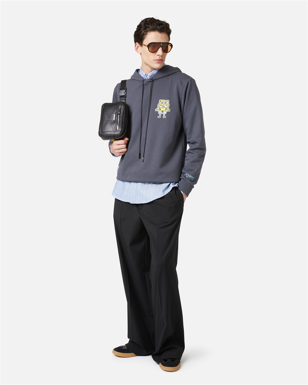 Dark grey hoodie with SpongeBob patch and embroidered Iceberg logo - Iceberg - Official Website