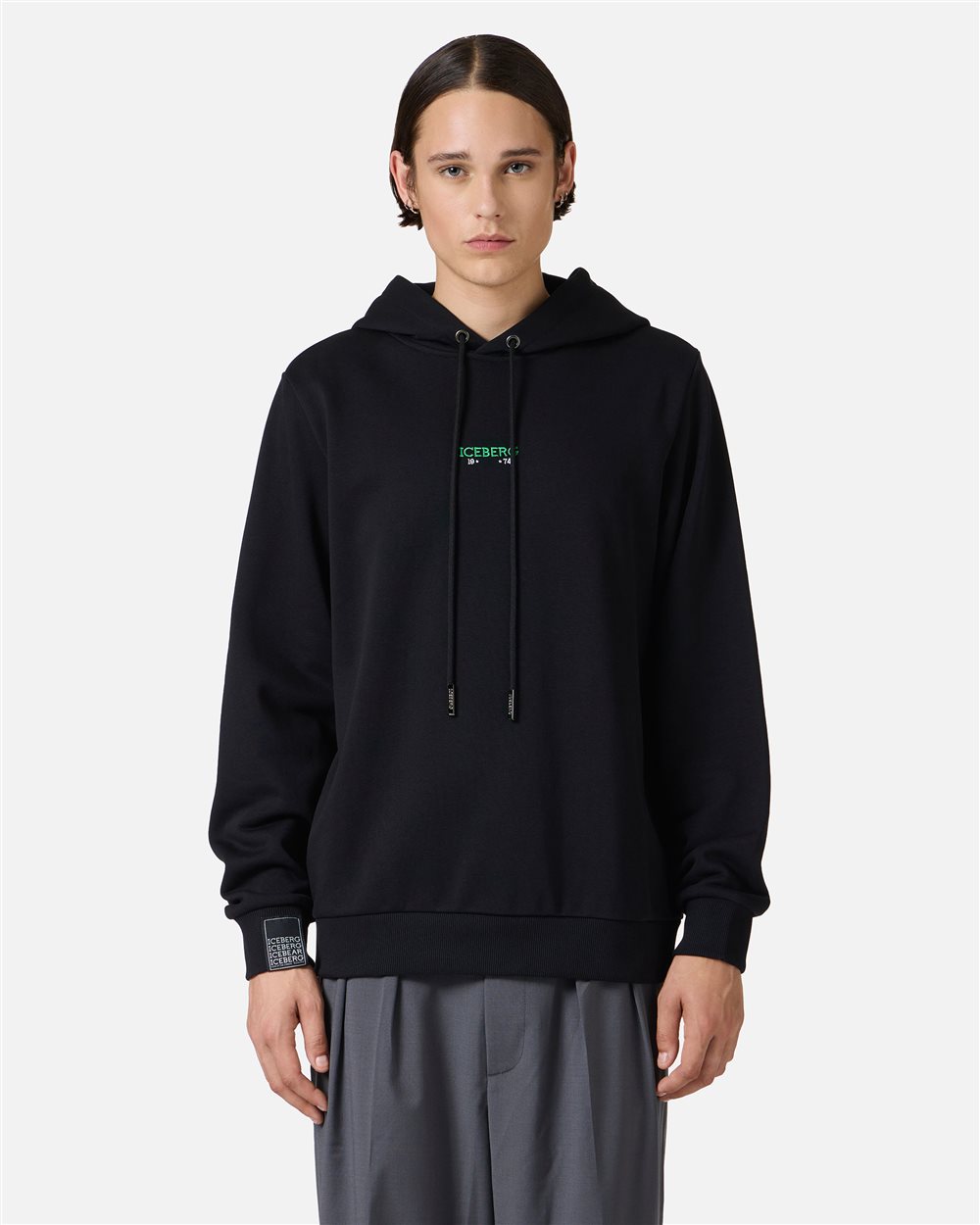 Black sweatshirt with embroidered Iceberg logo and print on the back - Iceberg - Official Website