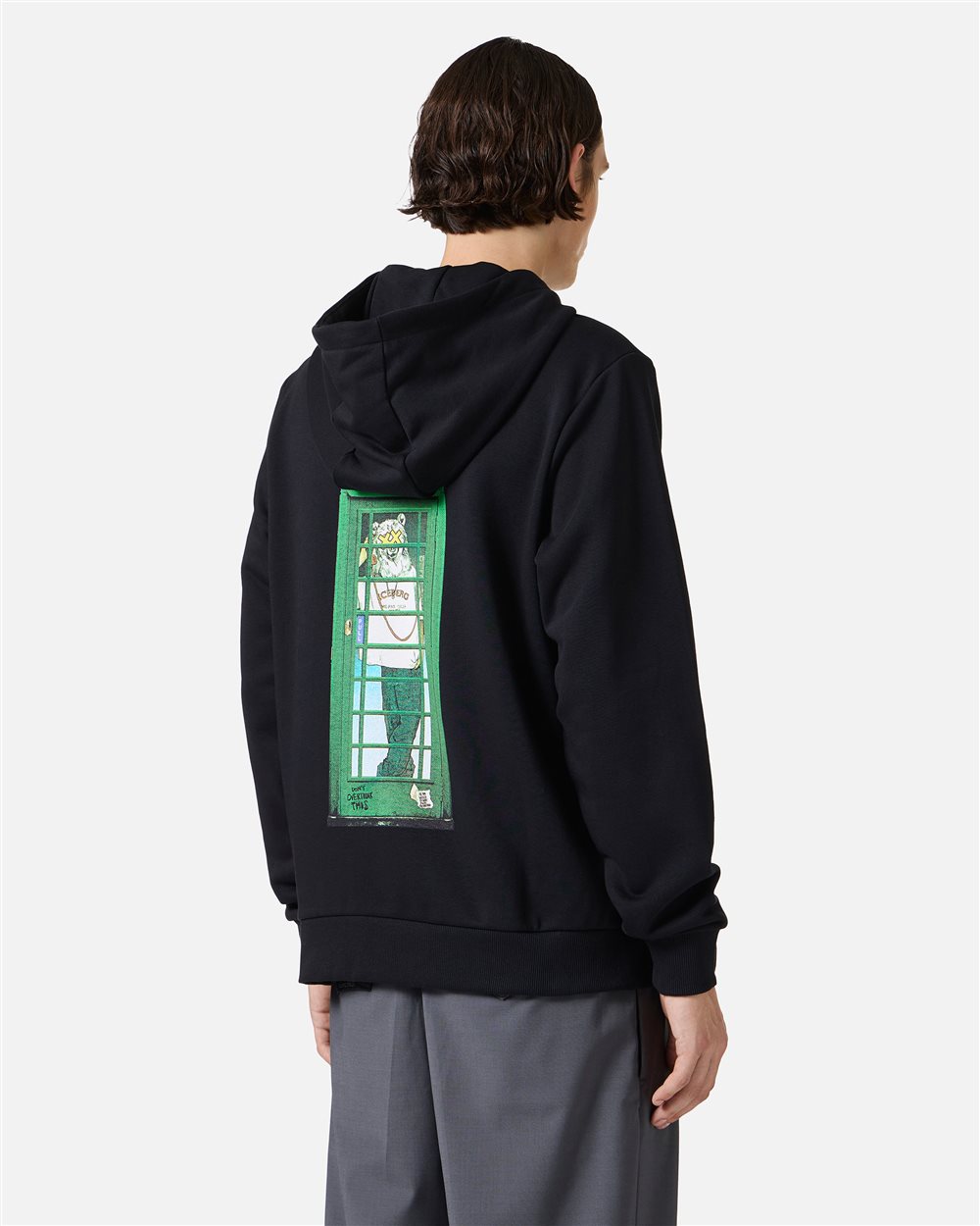 Black sweatshirt with embroidered Iceberg logo and print on the back - Iceberg - Official Website