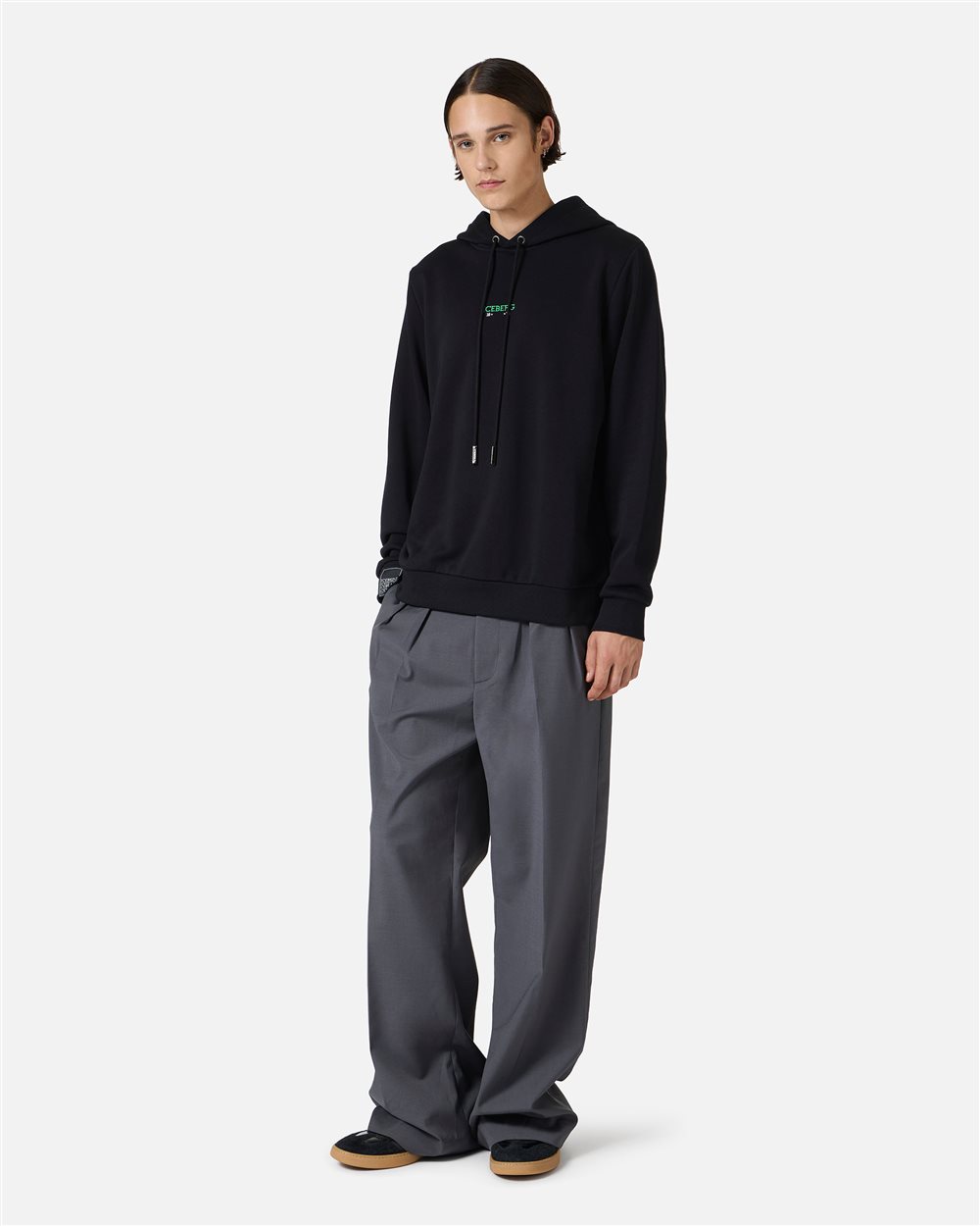 Black sweatshirt with embroidered Iceberg logo and print on the back - Iceberg - Official Website