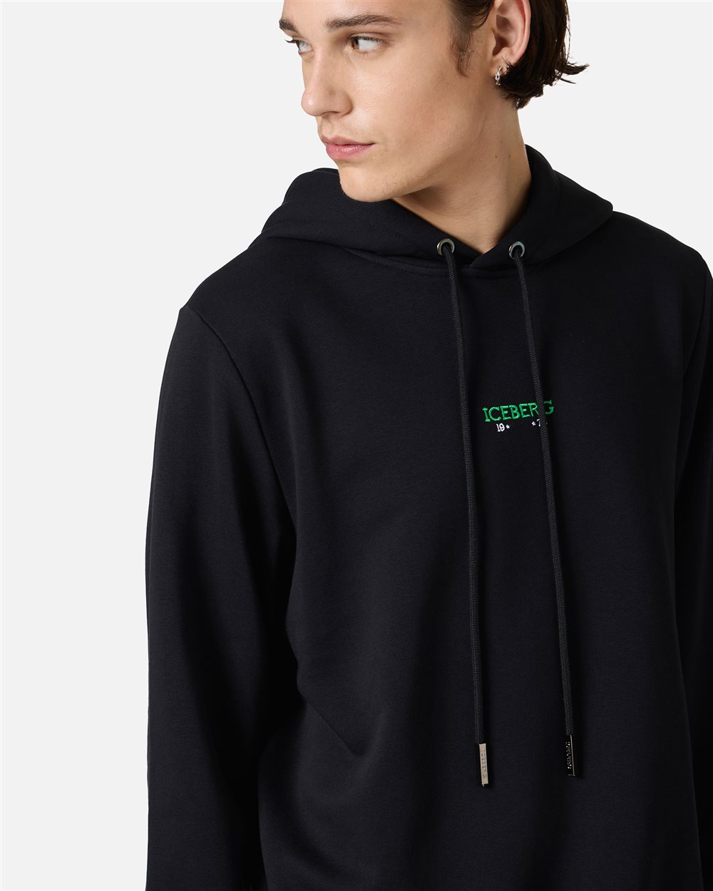 Black sweatshirt with embroidered Iceberg logo and print on the back - Iceberg - Official Website