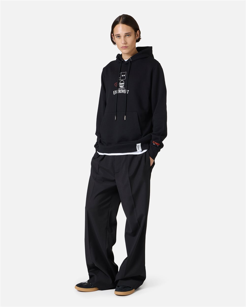 Regular fit black hoodie with print and embroidery in collaboration with Peanuts - Iceberg - Official Website