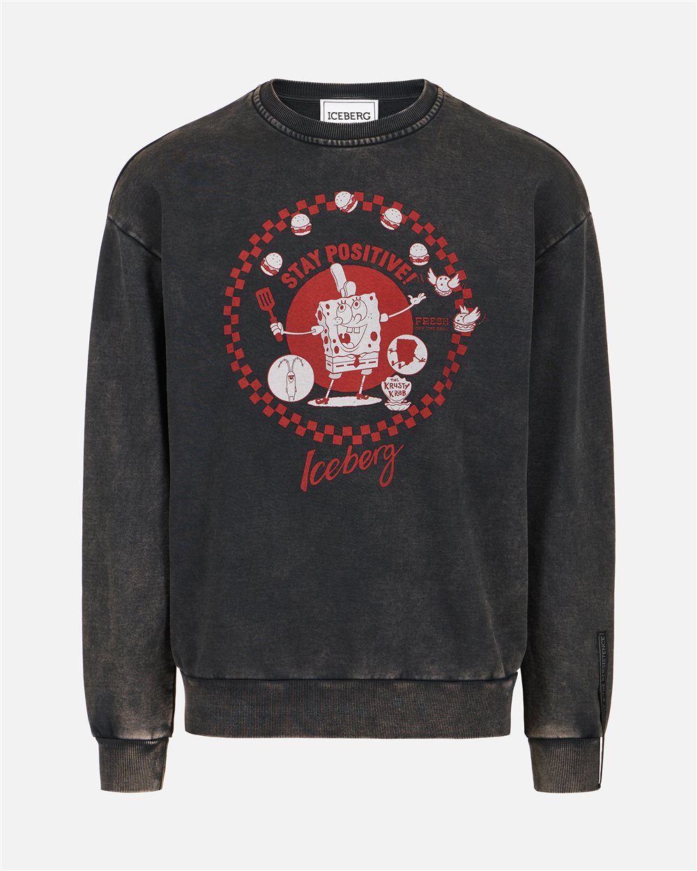 Regular fit black crewneck sweatshirt with SpongeBob print - Iceberg - Official Website