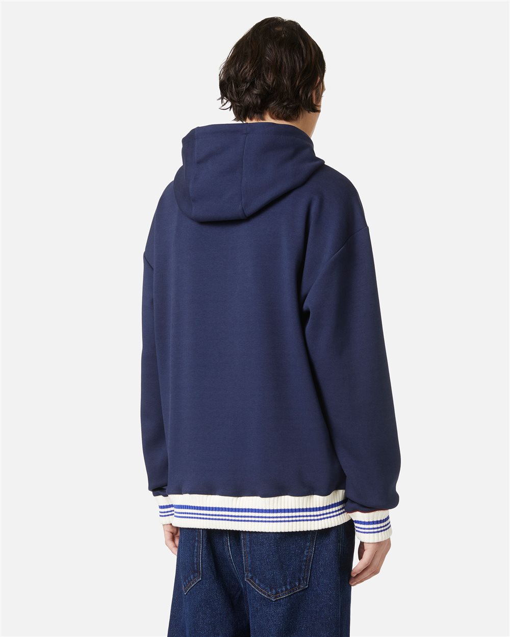 Regular fit hoodie in blue scuba with Iceberg logo embroidery and striped ribs - Iceberg - Official Website